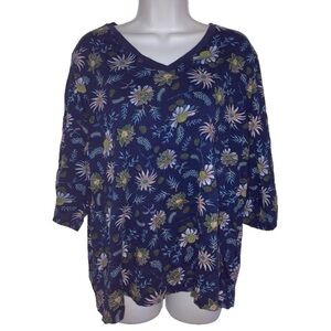 Lands End VNeck Short Sleeve Purple Floral Top 1X